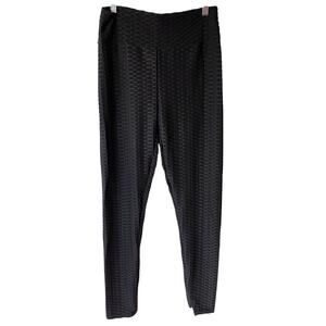 LA Society Scrunch Butt Leggings 1X Black Textured Honeycomb
